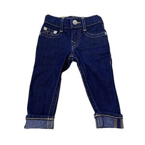 True Religion Jeans Infant Julie Blue Denim Pants Zip Close 12-18 Months